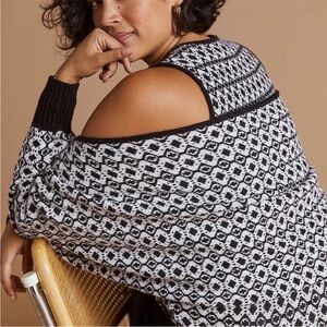 Anthropologie Maeve Flora Geometric Artsy Balloon Sleeve Cropped Sweater Shrug